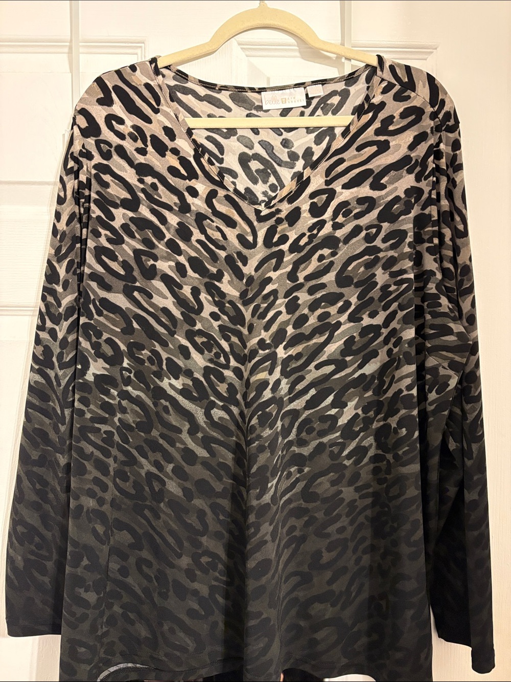 Belle Kim Gravel Animal Print Long Sleeve V-Neck Tunic PtP 25 L 28